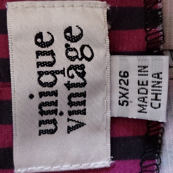 Unique Vintage Black & Fuchsia Striped Bow Short Sleeve Blouse 5X/26 - Picture 7 of 8